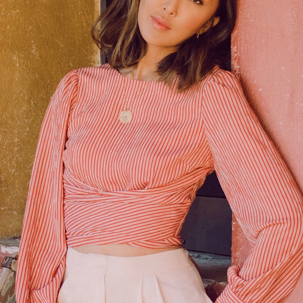 Chriselle Lim Patina stripe blouse with tie